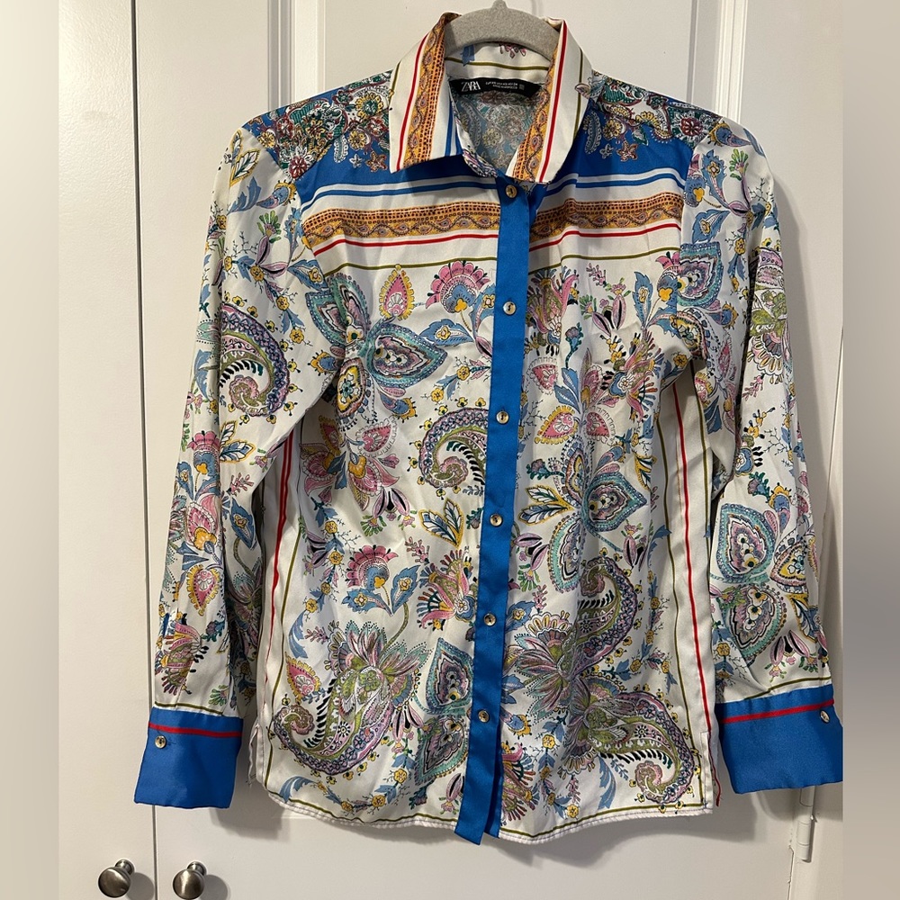 Zara Paisley Silk Button Up